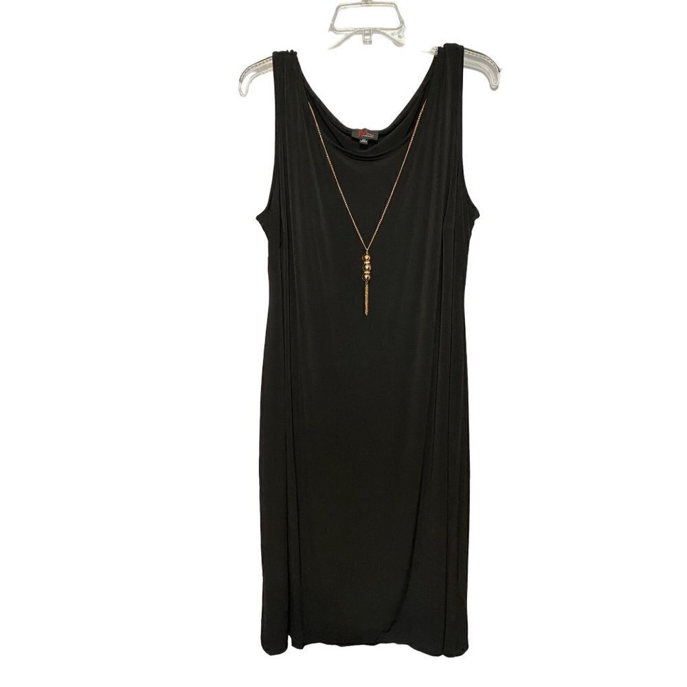 JM Studio by John Meyer‎ Black Slinky Fabric Midi Dress with Attached Necklace